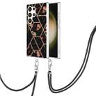 For Samsung Galaxy S24 Ultra 5G Electroplating Splicing Marble Flower IMD TPU Phone Case with Lanyard(Black Flower) - 1