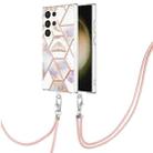 For Samsung Galaxy S24 Ultra 5G Electroplating Splicing Marble Flower IMD TPU Phone Case with Lanyard(Crown) - 1