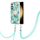 For Samsung Galaxy S24+ 5G Electroplating Splicing Marble Flower IMD TPU Phone Case with Lanyard(Blue Flower) - 1