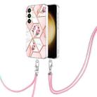 For Samsung Galaxy S24+ 5G Electroplating Splicing Marble Flower IMD TPU Phone Case with Lanyard(Pink Flower) - 1