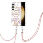 For Samsung Galaxy S24 5G Electroplating Splicing Marble Flower IMD TPU Phone Case with Lanyard(Crown) - 1