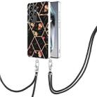 For Samsung Galaxy S25 Ultra 5G Electroplating Splicing Marble Flower IMD TPU Phone Case with Lanyard(Black Flower) - 1