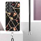For Samsung Galaxy S25 Ultra 5G Electroplating Splicing Marble Flower IMD TPU Phone Case with Lanyard(Black Flower) - 3