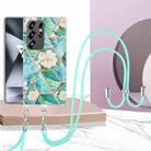 For Samsung Galaxy S25 Ultra 5G Electroplating Splicing Marble Flower IMD TPU Phone Case with Lanyard(Blue Flower) - 2