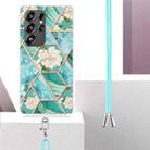 For Samsung Galaxy S25 Ultra 5G Electroplating Splicing Marble Flower IMD TPU Phone Case with Lanyard(Blue Flower) - 3