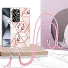 For Samsung Galaxy S25 Ultra 5G Electroplating Splicing Marble Flower IMD TPU Phone Case with Lanyard(Pink Flower) - 2