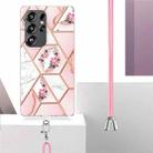 For Samsung Galaxy S25 Ultra 5G Electroplating Splicing Marble Flower IMD TPU Phone Case with Lanyard(Pink Flower) - 3