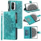 For Xiaomi Redmi K40 Multi-Card Totem Zipper Leather Phone Case(Green) - 1