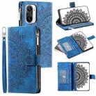 For Xiaomi Redmi K40 Multi-Card Totem Zipper Leather Phone Case(Blue) - 1