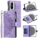 For Xiaomi Redmi K40 Multi-Card Totem Zipper Leather Phone Case(Purple) - 1