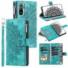 For Xiaomi Redmi Note 10 4G Multi-Card Totem Zipper Leather Phone Case(Green) - 1