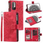 For Xiaomi Redmi Note 10 5G Multi-Card Totem Zipper Leather Phone Case(Red) - 1