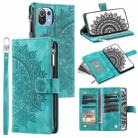 For Xiaomi Mi 11 Lite Multi-Card Totem Zipper Leather Phone Case(Green) - 1