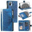 For Xiaomi Mi 11 Lite Multi-Card Totem Zipper Leather Phone Case(Blue) - 1