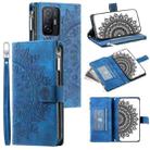 For Xiaomi 11T Multi-Card Totem Zipper Leather Phone Case(Blue) - 1