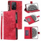 For Xiaomi 11T Multi-Card Totem Zipper Leather Phone Case(Red) - 1