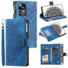 For Xiaomi 12T / 12T Pro Multi-Card Totem Zipper Leather Phone Case(Blue) - 1