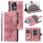 For Xiaomi 12T / 12T Pro Multi-Card Totem Zipper Leather Phone Case(Pink) - 1