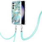 For Samsung Galaxy S23 FE 5G Electroplating IMD Splicing Dual-side Marble TPU Phone Case with Lanyard(Blue) - 1