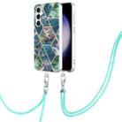 For Samsung Galaxy S23 FE 5G Electroplating IMD Splicing Dual-side Marble TPU Phone Case with Lanyard(Blue Green) - 1