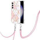 For Samsung Galaxy S23 FE 5G Electroplating IMD Splicing Dual-side Marble TPU Phone Case with Lanyard(Pink White) - 1