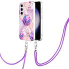 For Samsung Galaxy S23 FE 5G Electroplating IMD Splicing Dual-side Marble TPU Phone Case with Lanyard(Light Purple) - 1