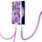 For Samsung Galaxy S23 FE 5G Electroplating IMD Splicing Dual-side Marble TPU Phone Case with Lanyard(Dark Purple) - 1