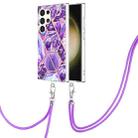 For Samsung Galaxy S24 Ultra 5G Electroplating IMD Splicing Dual-side Marble TPU Phone Case with Lanyard(Dark Purple) - 1