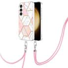 For Samsung Galaxy S24+ 5G Electroplating IMD Splicing Dual-side Marble TPU Phone Case with Lanyard(Pink White) - 1