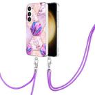 For Samsung Galaxy S24+ 5G Electroplating IMD Splicing Dual-side Marble TPU Phone Case with Lanyard(Light Purple) - 1