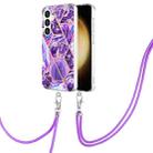 For Samsung Galaxy S24+ 5G Electroplating IMD Splicing Dual-side Marble TPU Phone Case with Lanyard(Dark Purple) - 1