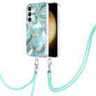 For Samsung Galaxy S24 5G Electroplating IMD Splicing Dual-side Marble TPU Phone Case with Lanyard(Blue) - 1