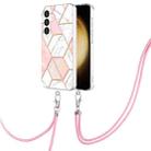 For Samsung Galaxy S24 5G Electroplating IMD Splicing Dual-side Marble TPU Phone Case with Lanyard(Pink White) - 1
