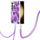 For Samsung Galaxy S24 5G Electroplating IMD Splicing Dual-side Marble TPU Phone Case with Lanyard(Dark Purple) - 1