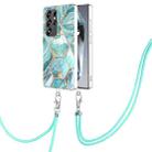 For Samsung Galaxy S25 Ultra 5G Electroplating IMD Splicing Dual-side Marble TPU Phone Case with Lanyard(Blue) - 1