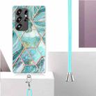 For Samsung Galaxy S25 Ultra 5G Electroplating IMD Splicing Dual-side Marble TPU Phone Case with Lanyard(Blue) - 3