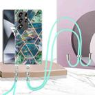 For Samsung Galaxy S25 Ultra 5G Electroplating IMD Splicing Dual-side Marble TPU Phone Case with Lanyard(Blue Green) - 2