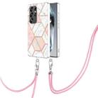 For Samsung Galaxy S25 Ultra 5G Electroplating IMD Splicing Dual-side Marble TPU Phone Case with Lanyard(Pink White) - 1