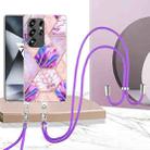 For Samsung Galaxy S25 Ultra 5G Electroplating IMD Splicing Dual-side Marble TPU Phone Case with Lanyard(Light Purple) - 2