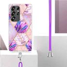 For Samsung Galaxy S25 Ultra 5G Electroplating IMD Splicing Dual-side Marble TPU Phone Case with Lanyard(Light Purple) - 3
