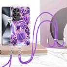 For Samsung Galaxy S25 Ultra 5G Electroplating IMD Splicing Dual-side Marble TPU Phone Case with Lanyard(Dark Purple) - 2