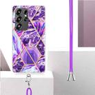 For Samsung Galaxy S25 Ultra 5G Electroplating IMD Splicing Dual-side Marble TPU Phone Case with Lanyard(Dark Purple) - 3