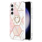 For Samsung Galaxy S23 FE 5G Splicing Marble Flower IMD TPU Phone Case Ring Holder(Pink White) - 1