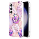 For Samsung Galaxy S23 FE 5G Splicing Marble Flower IMD TPU Phone Case Ring Holder(Light Purple) - 1