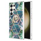 For Samsung Galaxy S24 Ultra 5G Splicing Marble Flower IMD TPU Phone Case Ring Holder(Blue Green) - 1