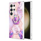 For Samsung Galaxy S24 Ultra 5G Splicing Marble Flower IMD TPU Phone Case Ring Holder(Light Purple) - 1