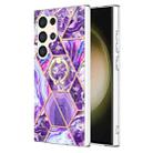 For Samsung Galaxy S24 Ultra 5G Splicing Marble Flower IMD TPU Phone Case Ring Holder(Dark Purple) - 1
