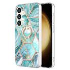 For Samsung Galaxy S24+ 5G Splicing Marble Flower IMD TPU Phone Case Ring Holder(Blue) - 1