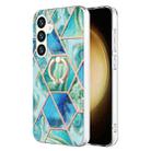 For Samsung Galaxy S24+ 5G Splicing Marble Flower IMD TPU Phone Case Ring Holder(Green) - 1