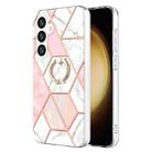 For Samsung Galaxy S24+ 5G Splicing Marble Flower IMD TPU Phone Case Ring Holder(Pink White) - 1